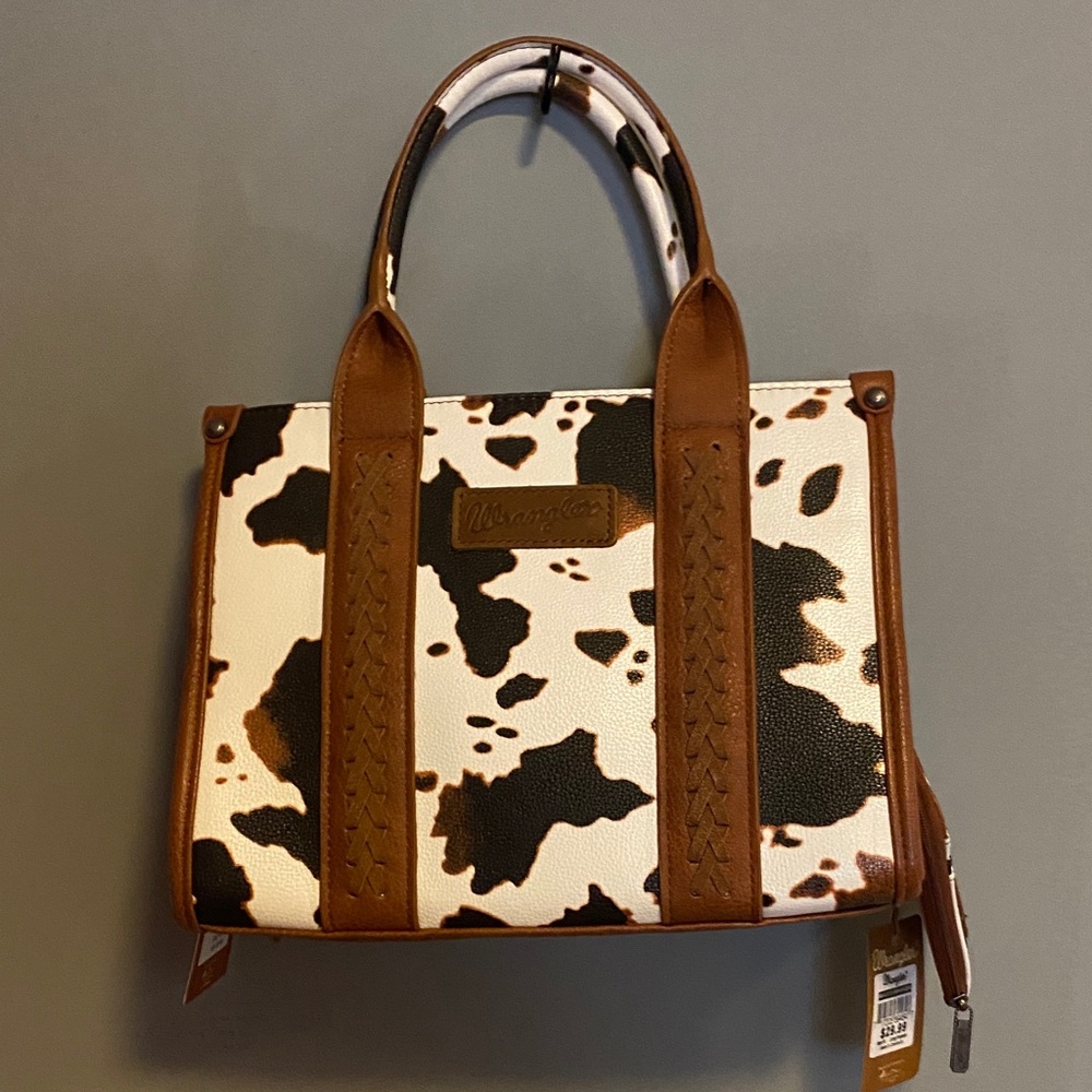Wrangler Brown and White Cowhide Print Tote Bag
